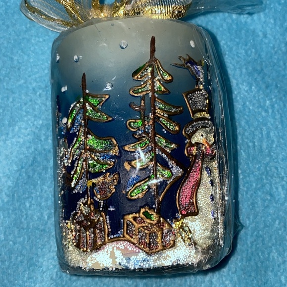 Christmas pillar candle single wick snowmen tree birdhouse glitter 3D size 3 X 4 - Picture 4 of 9